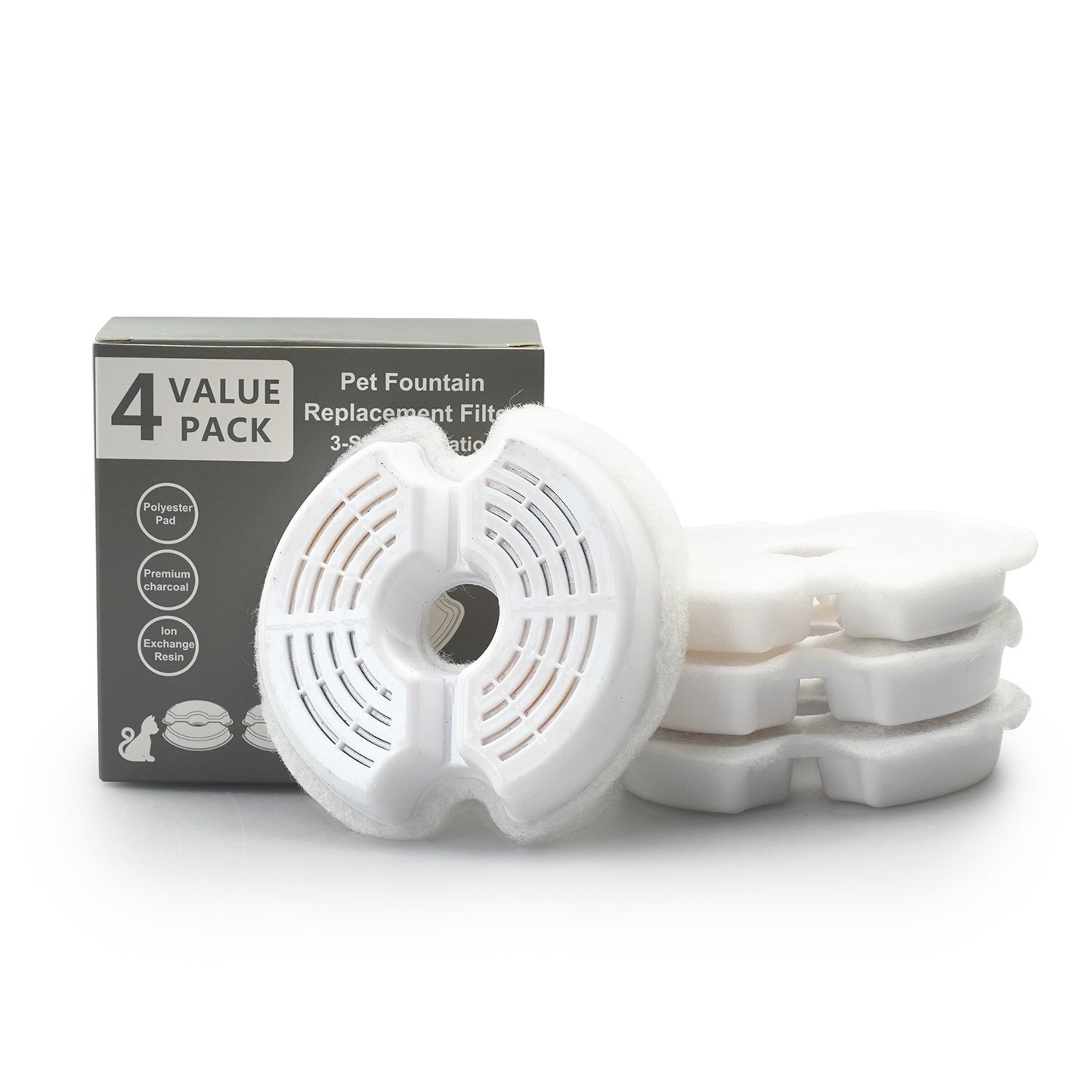 Lot de 4 filtres de rechange blancs pour fontaine à eau pour chat