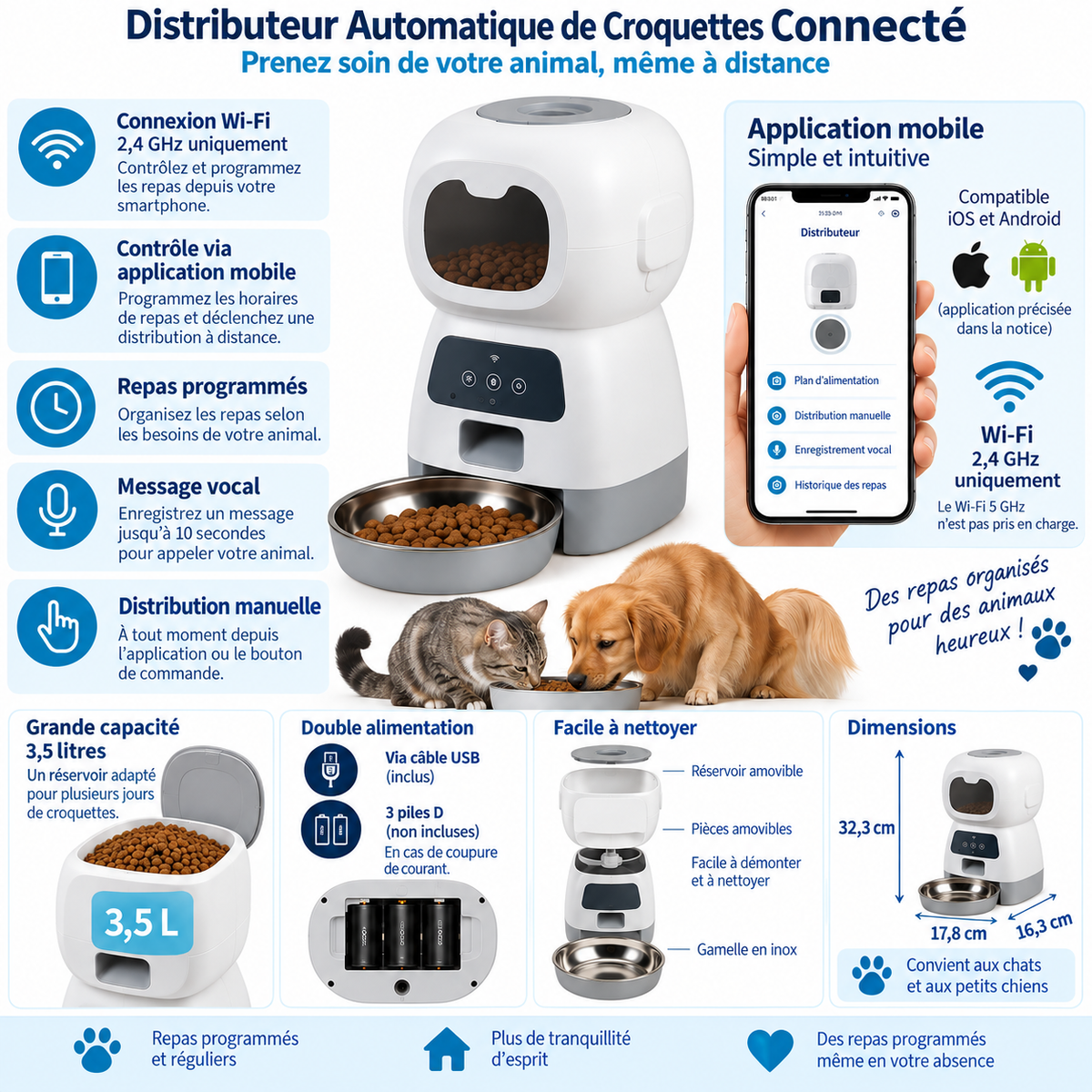 "Distributeur de croquettes connecté chat vue détail