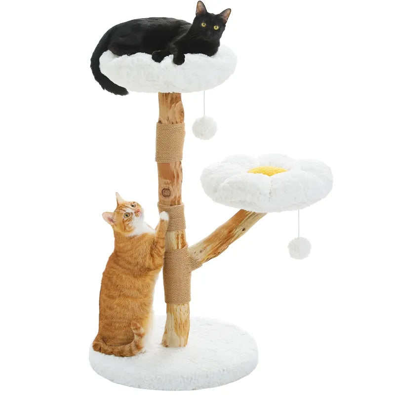 Arbre à chat avec hamac en peluche et panier en osier, griffoir en corde sisal