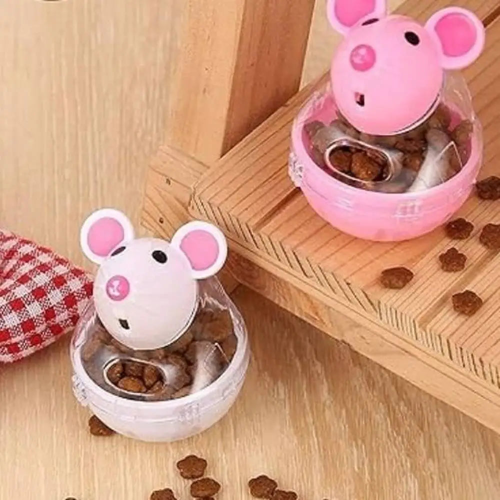 Distributeur de croquettes puzzle pour chat, souris blanche et rose, bols transparents
