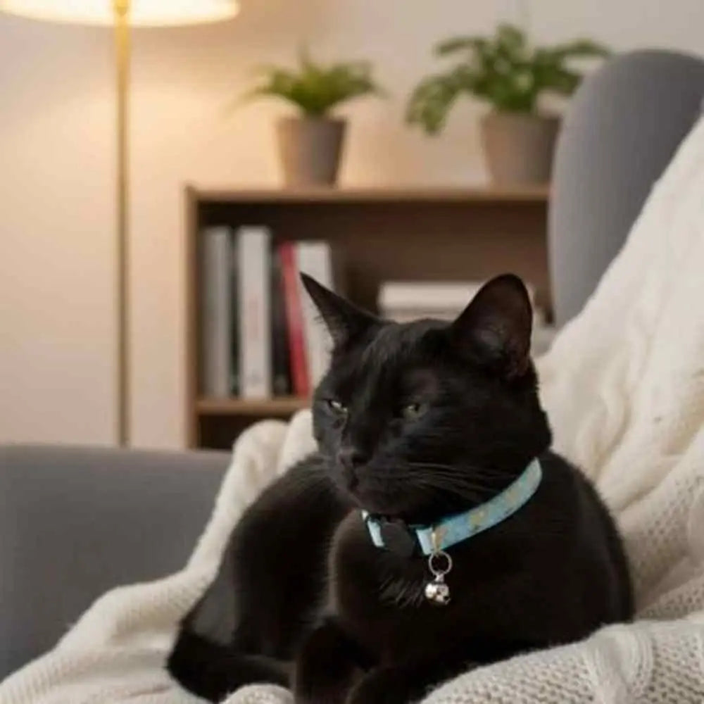 Collier pour chat réglable bleu clair, clochette et motif étoile-lune