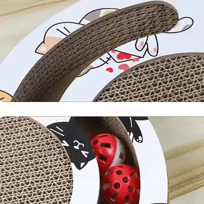 Surfaces de grattage courbes en sisal brun du grattoir PurrRoundScratcher™, motifs chats