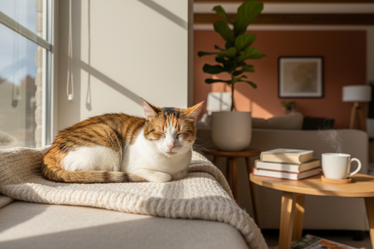 Chat calme et détendu dans un intérieur cosy - réduire le stress de son chat