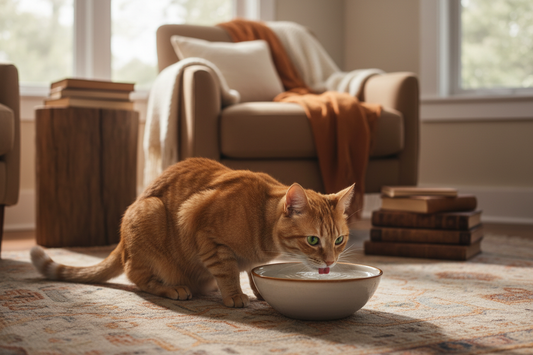 Chat qui boit de l'eau dans un bol - hydratation et santé du chat