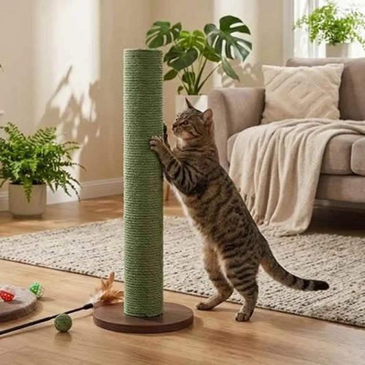 Chat en train de griffer un griffoir en sisal — comportement naturel et sain"