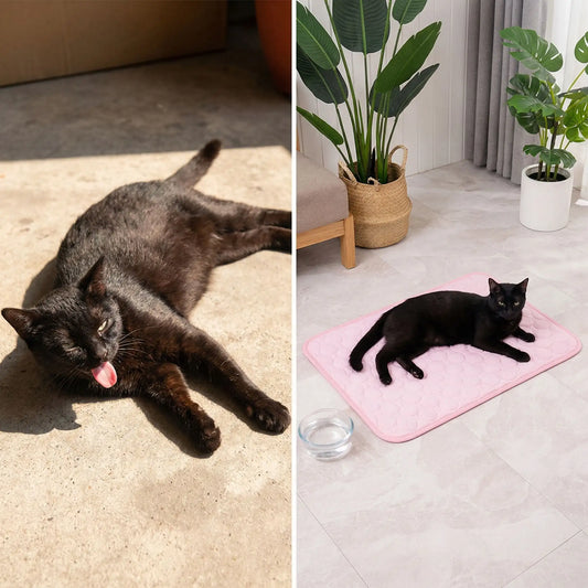 tapis rafraîchissant chat sans et avec le tapis