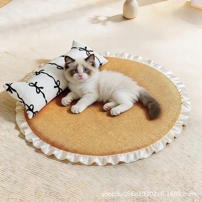 Coussin Rafraîchissant en Rotin pour Chat – Corbeille Naturelle avec Oreiller Amovible