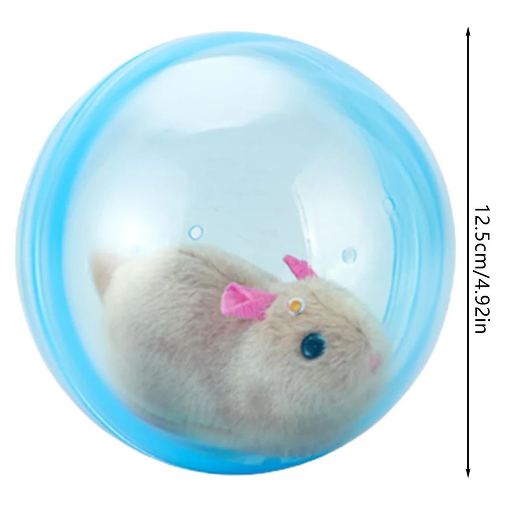 Gros plan sur une balle transparente bleue contenant un petit animal décoratif.
