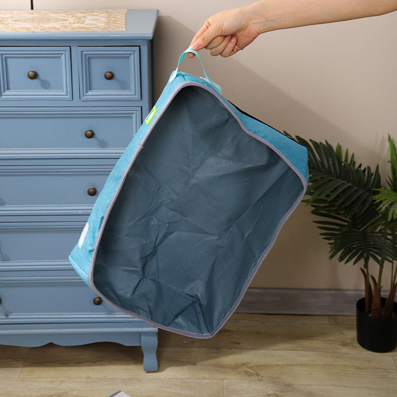 Bac à litière pliable bleu en tissu Oxford, porté par la sangle, doublure intérieure.