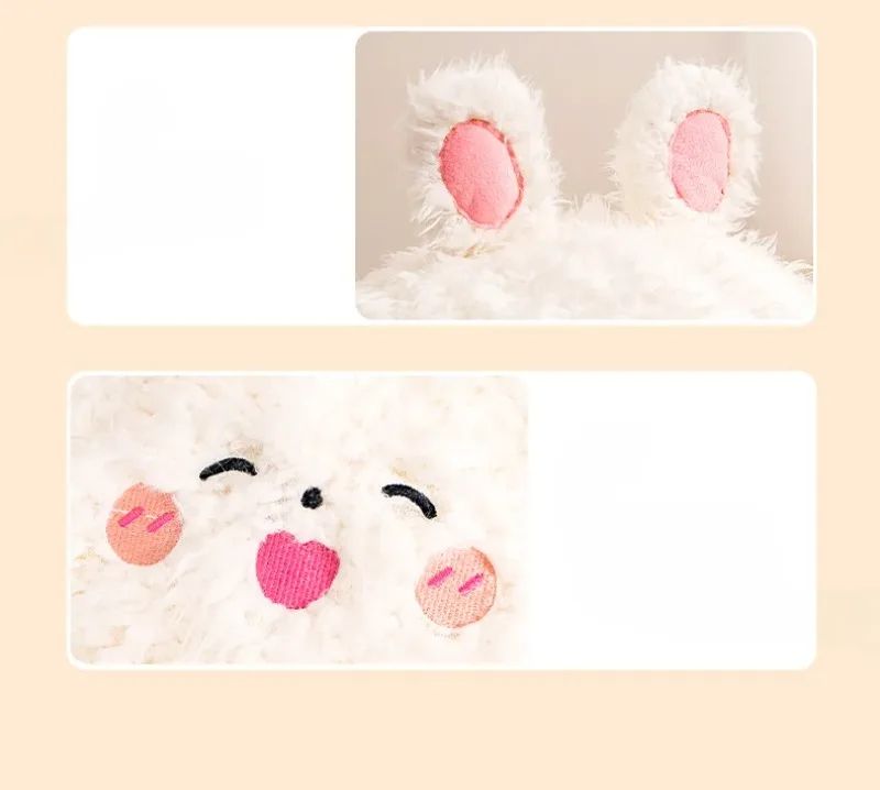 Panier pour chat blanc : oreilles roses et visage décoratif en peluche.