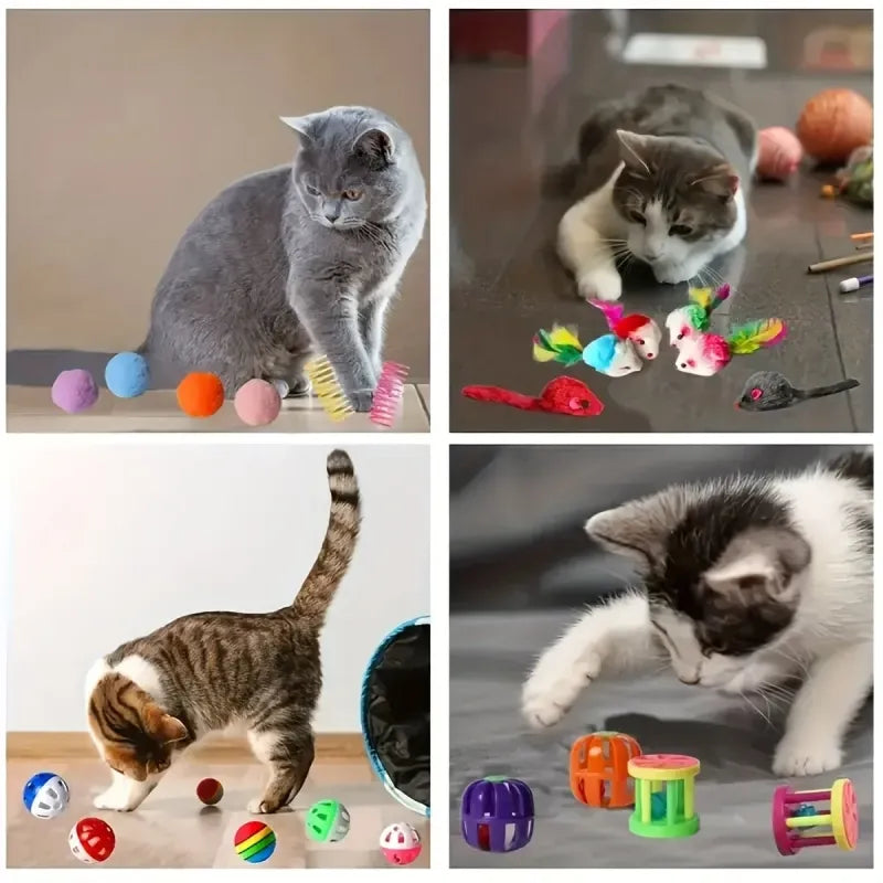Jouets pour chat multicolores, souris en peluche et anneaux, chats