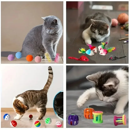 Jouets pour chat multicolores, souris en peluche et anneaux, chats