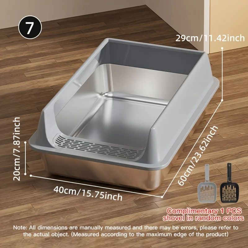 Bac à litière en inox pour chat – Bords hauts et zone anti-projections