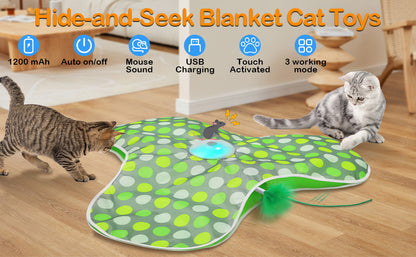 Tapis motorisé pour chat | Cache-cache plumes et souris grinçante