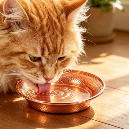 Bol pour chat en cuivre martelé, rebord large antidérapant