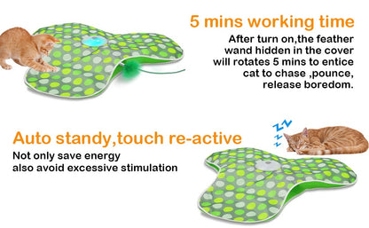 Tapis motorisé pour chat | Cache-cache plumes et souris grinçante