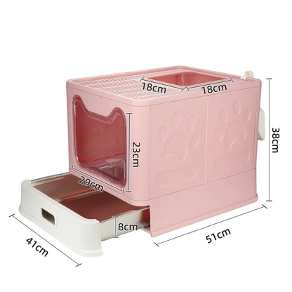 Bac à litière extra-large rose avec fenêtre et tiroir extensible (dimensions)