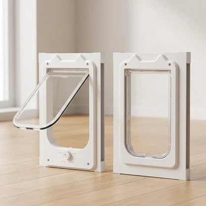 Chatière pour fenêtre en aluminium blanc, cadre rectangulaire et volet escamotable