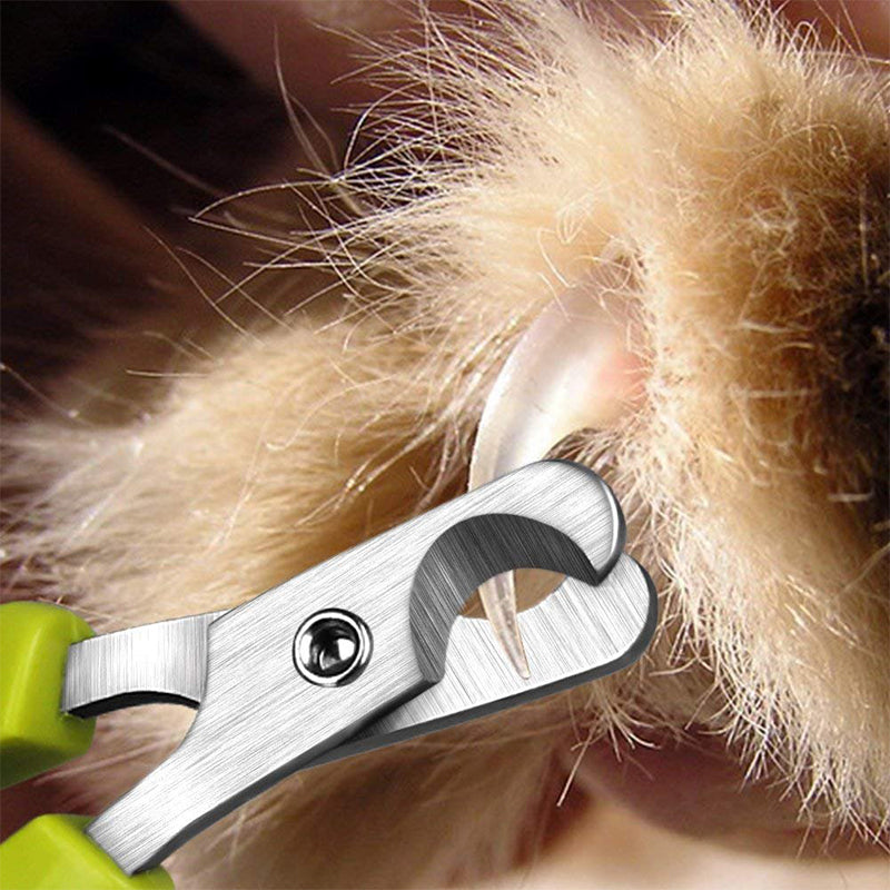 Lame de ciseaux coupe-griffes en acier inox, poignée vert fluo et prise noire