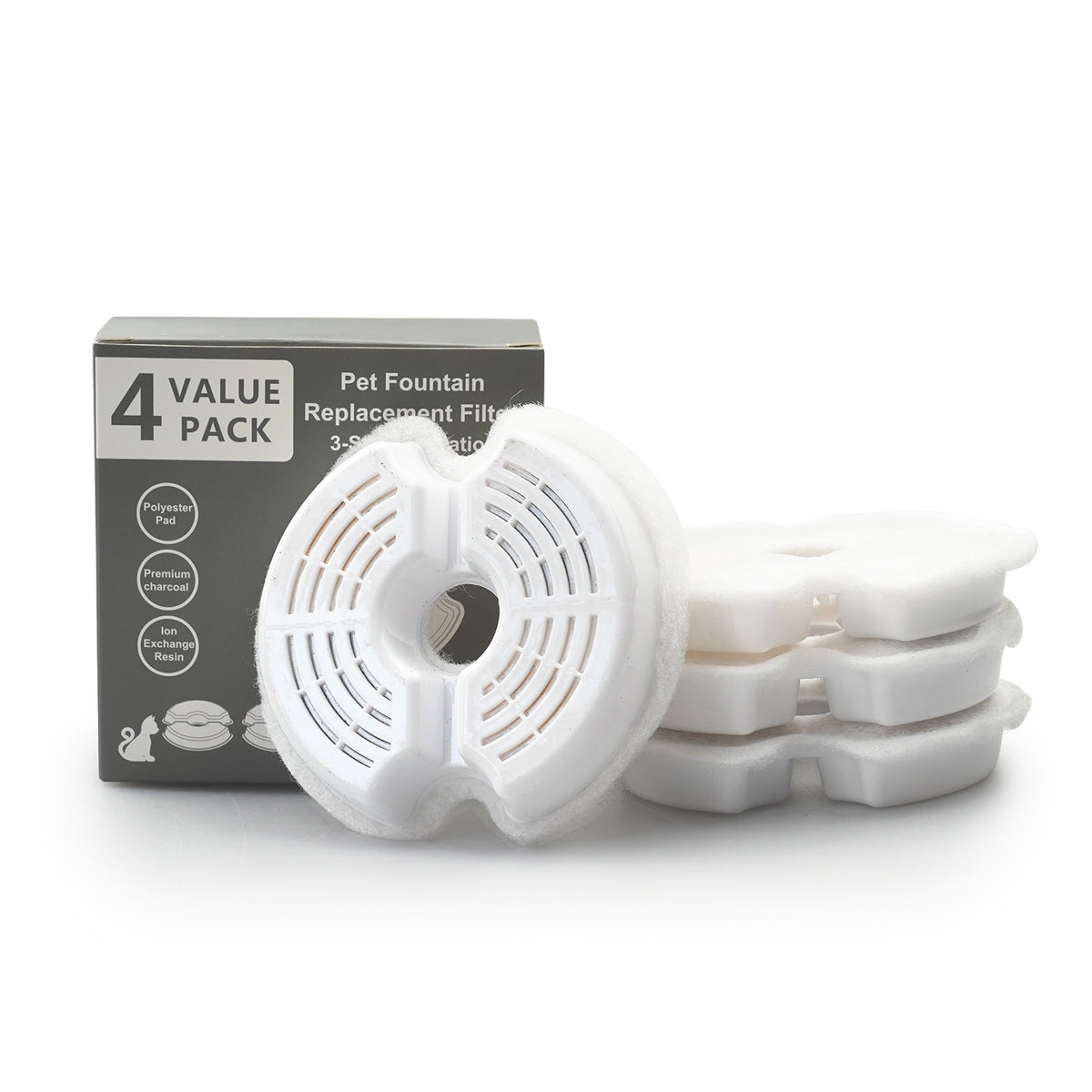 Lot de 4 filtres de rechange blancs pour fontaine à eau pour chat
