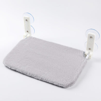 Hamac pour chat fenêtre gris en peluche, vue sur les ventouses
