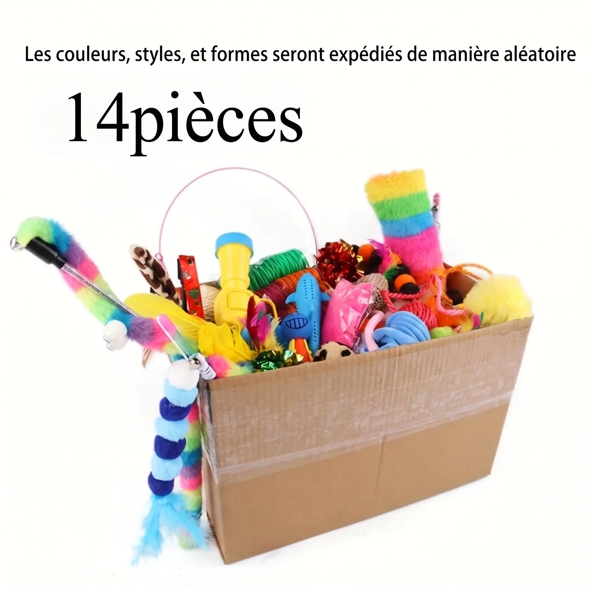 Pack de jouets pour chat en boîte ouverte, 14 pièces, accessoires multicolores