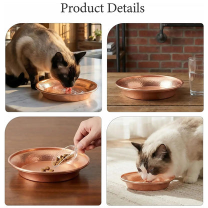 Bol pour chat en cuivre martelé, rebord arrondi et intérieur brillant