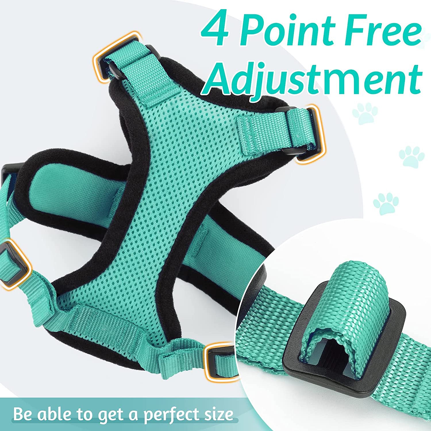 Harnais pour chat en gilet turquoise, sangles croisées réglables et fermetures