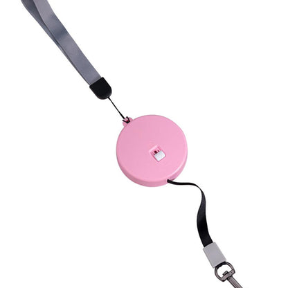 Enrouleur automatique pour laisse de chat rose, sangle grise et mousqueton