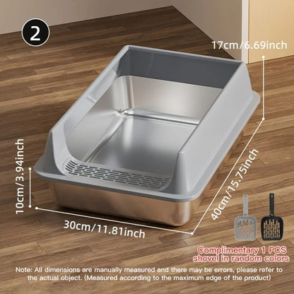 Bac à litière en inox pour chat – Bords hauts et zone anti-projections