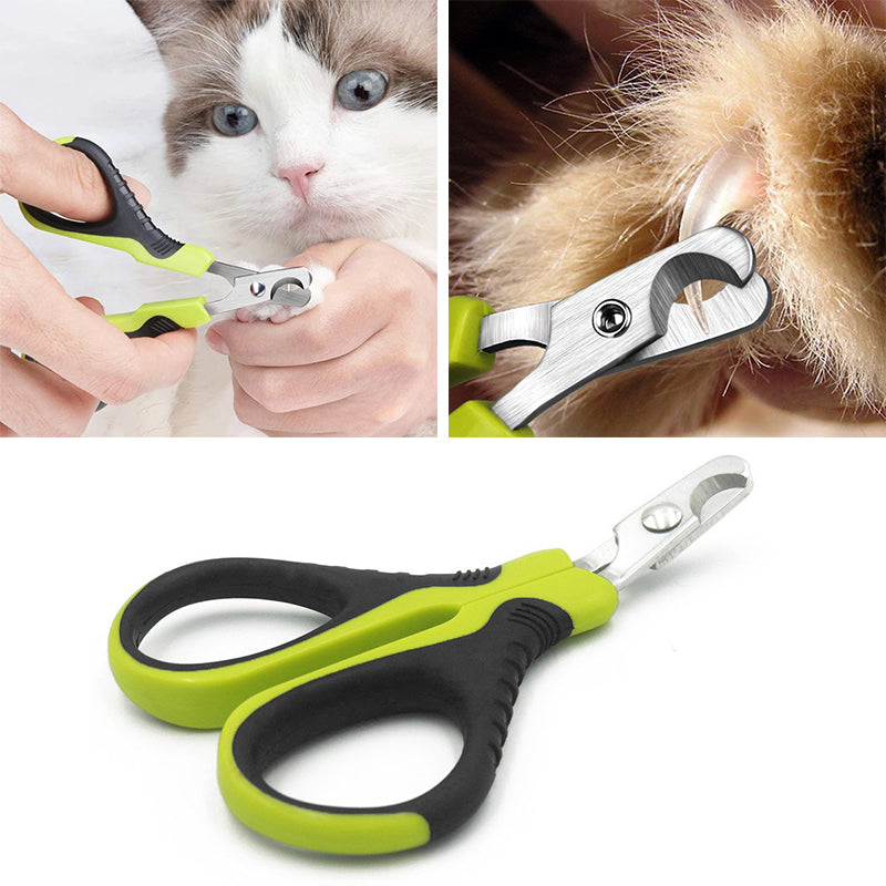 Ciseaux coupe-griffes pour chat tenus en main, lames acier inox et poignées vert fluo