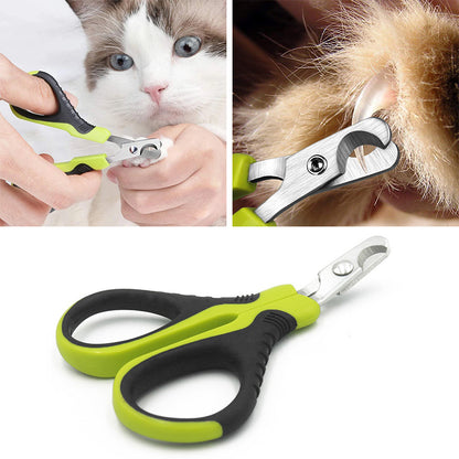 Ciseaux coupe-griffes pour chat tenus en main, lames acier inox et poignées vert fluo