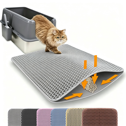 Tapis de litière pour chat gris à relief alvéolé, double couche amovible, antidérapant