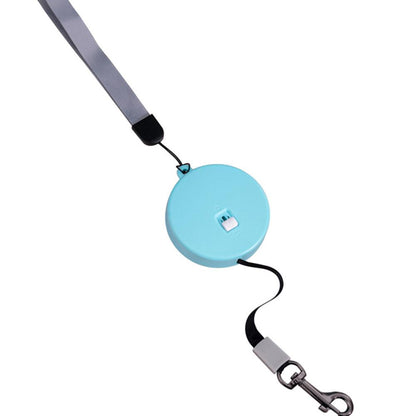 Enrouleur automatique pour laisse de chat bleu ciel, sangle grise et mousqueton