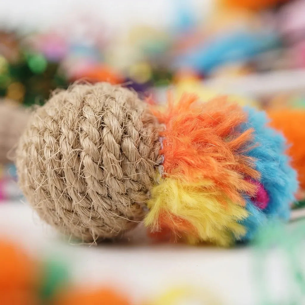 Balle en peluche tressée multicolore pour jouet de chat