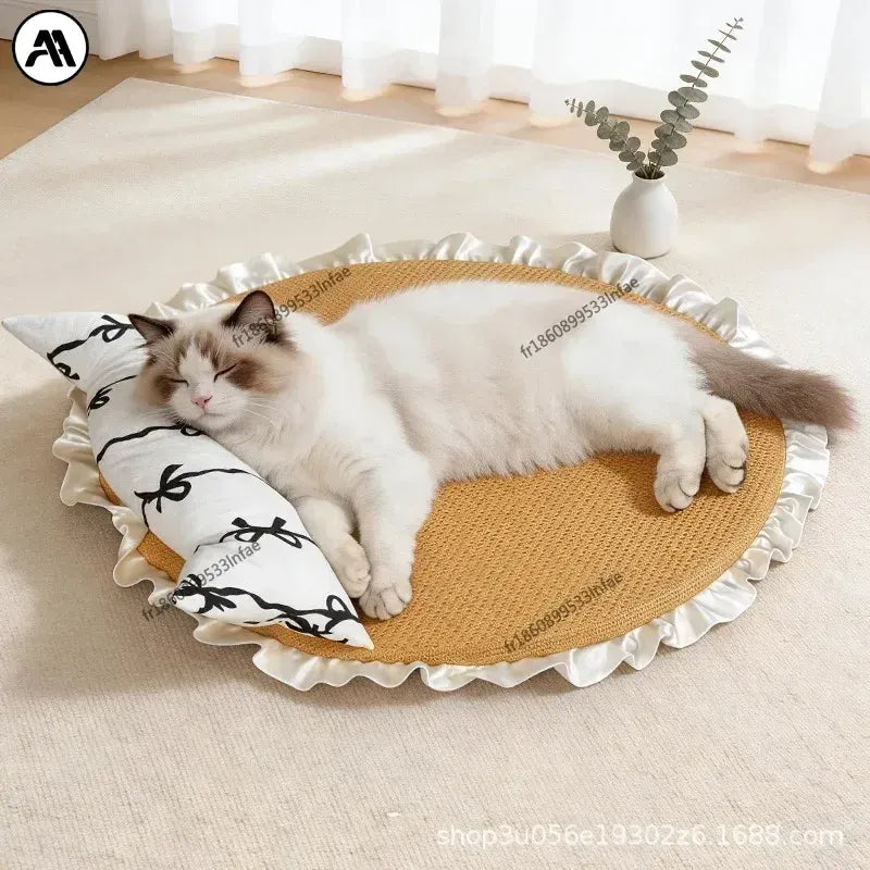 Coussin Rafraîchissant en Rotin pour Chat – Corbeille Naturelle avec Oreiller Amovible