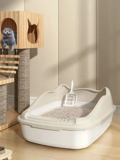 Bac à litière pour chat blanc avec pelle et grille perforée