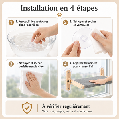 Guide d'installation en 4 étapes du hamac de fenêtre pour chat avec ventouses
