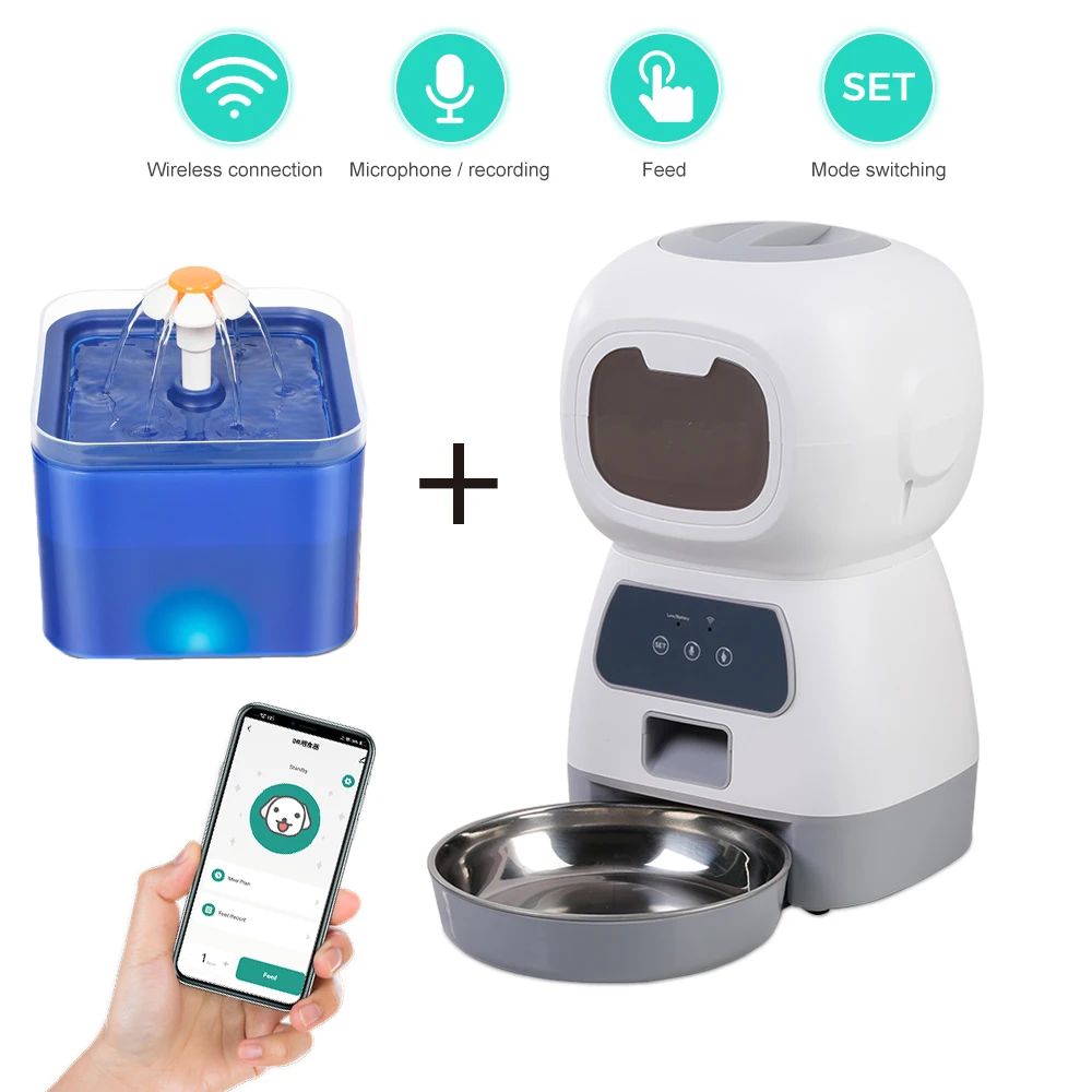 Duo distributeur et fontaine pour chat coloris bleu