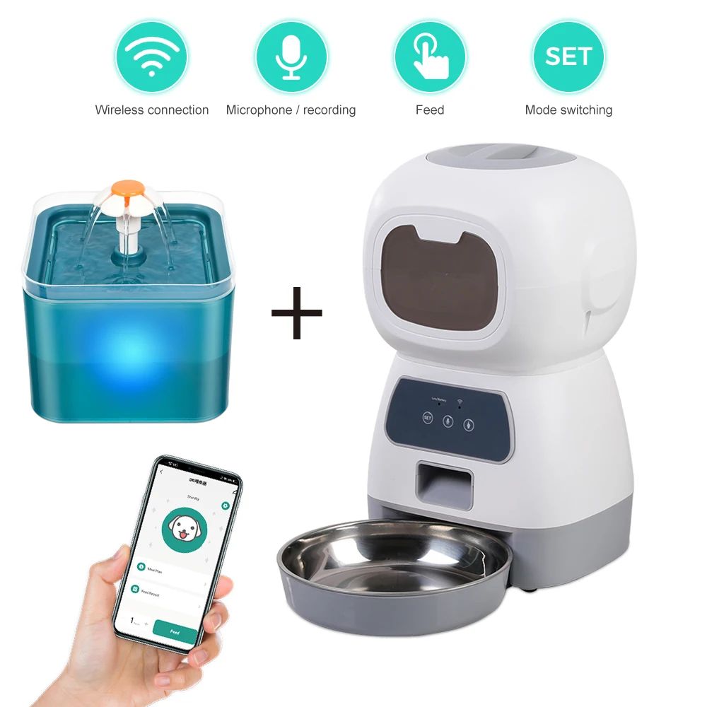 Duo distributeur et fontaine pour chat coloris bleu cyan