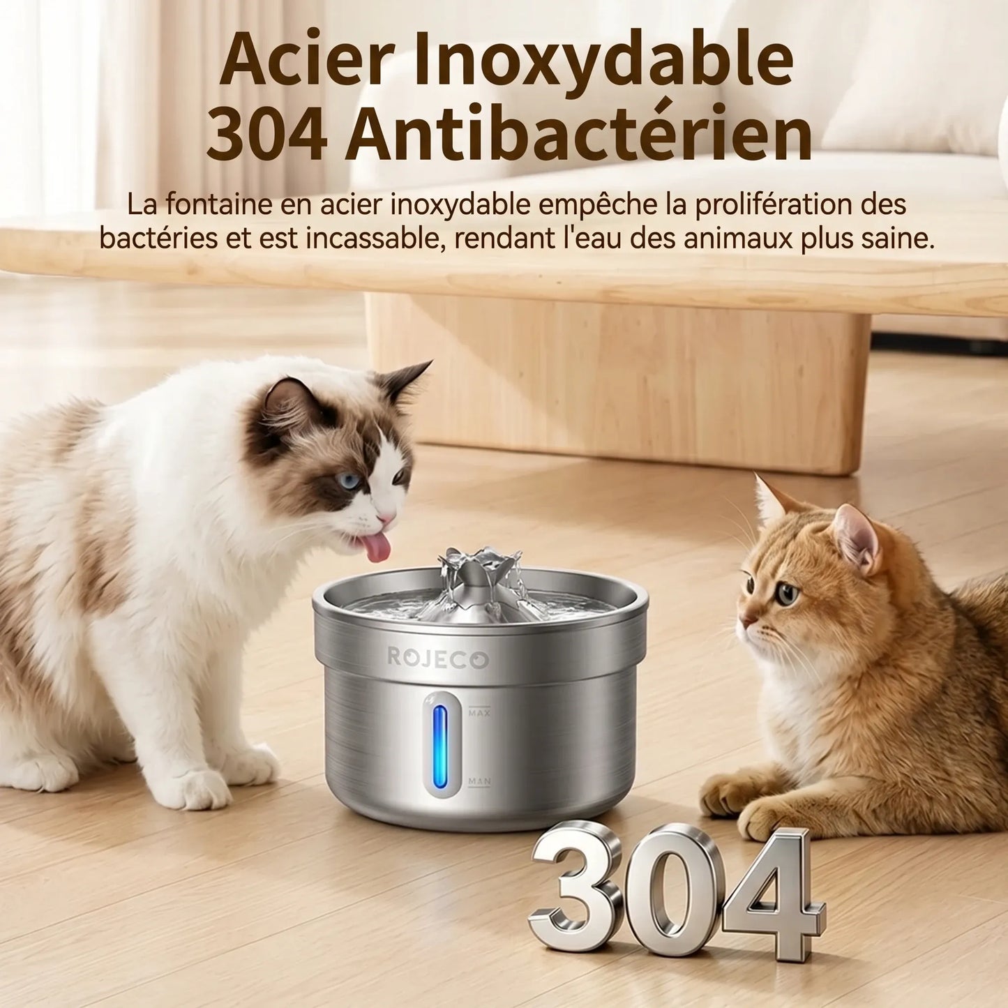 Fontaine à eau pour chat en acier inoxydable 2L — design épuré