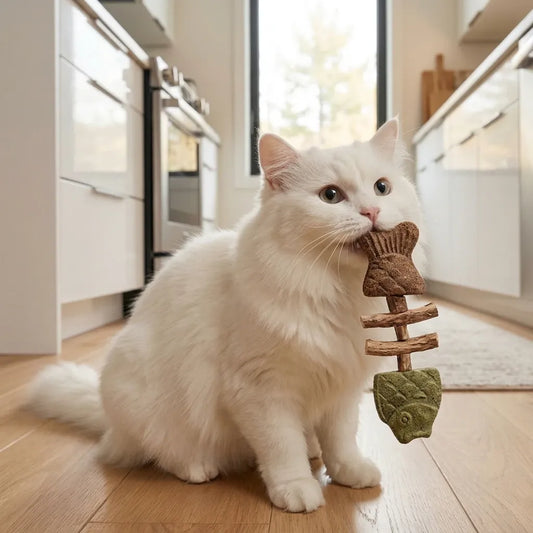 Jouet pour chat naturel poisson dans la bouche du chat
