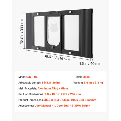 Chatière pour fenêtre en aluminium noir avec volet rectangulaire en verre