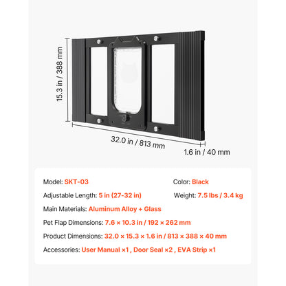 Chatière pour fenêtre aluminium noire, cadre rectangulaire avec ouverture vitrée