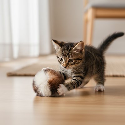 Balle interactive pour chat en peluche, balle pomponée multicolore au sol