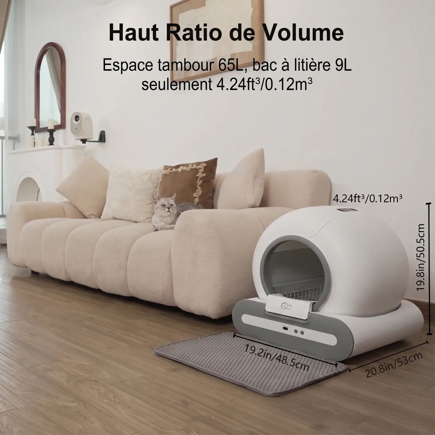 hat à côté du bac à litière connecté — taille et confort adaptés