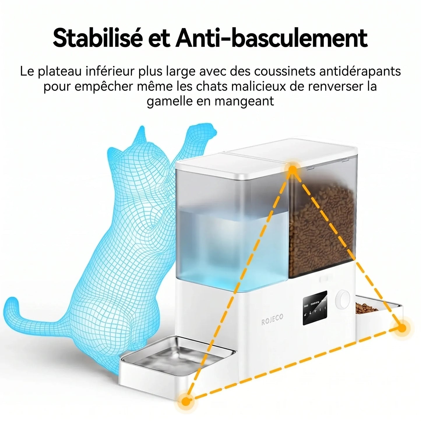 Mangeoire automatique blanche avec base stable et réservoir à croquettes transparent