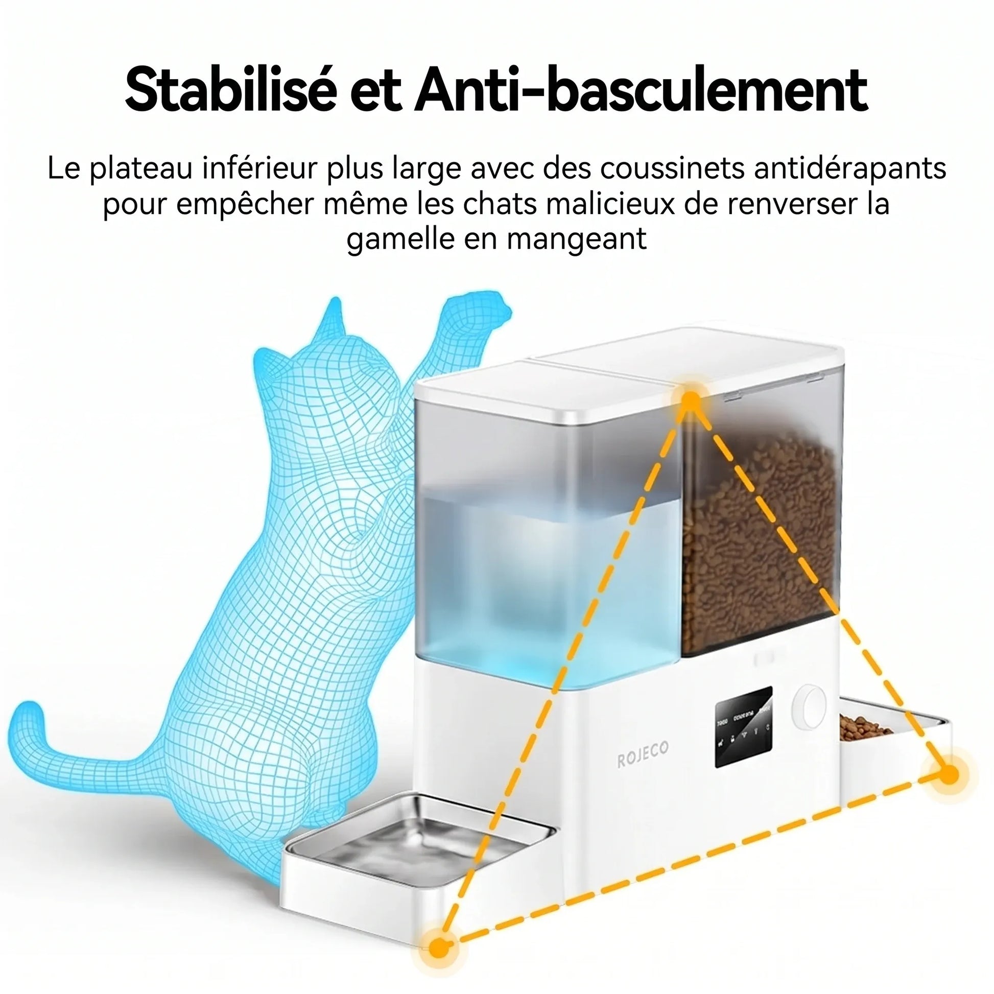 Mangeoire automatique blanche avec base stable et réservoir à croquettes transparent