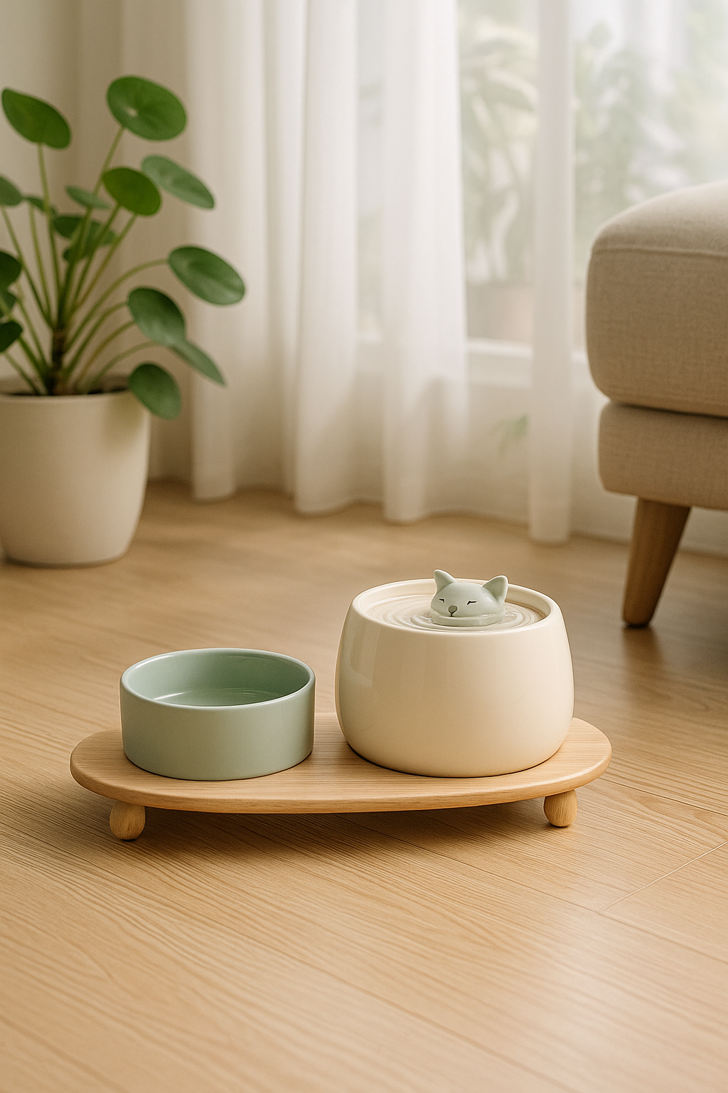 fontaine a eau chat céramic duo blanc