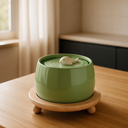 fontaine a eau chat céramic verte